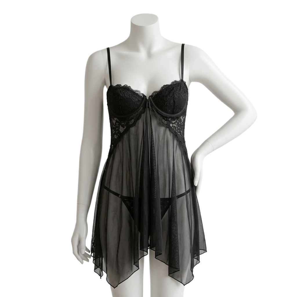 Babydoll Chemise Night - ชุดนอนซีทรูผ้าลูกไม้สำหรับผู้หญิง พร้อมคัพลายดอกไม้และสายปรับได้ เหมาะสำหรับคืนฮันนีมูนหรือคืนแต่งงาน