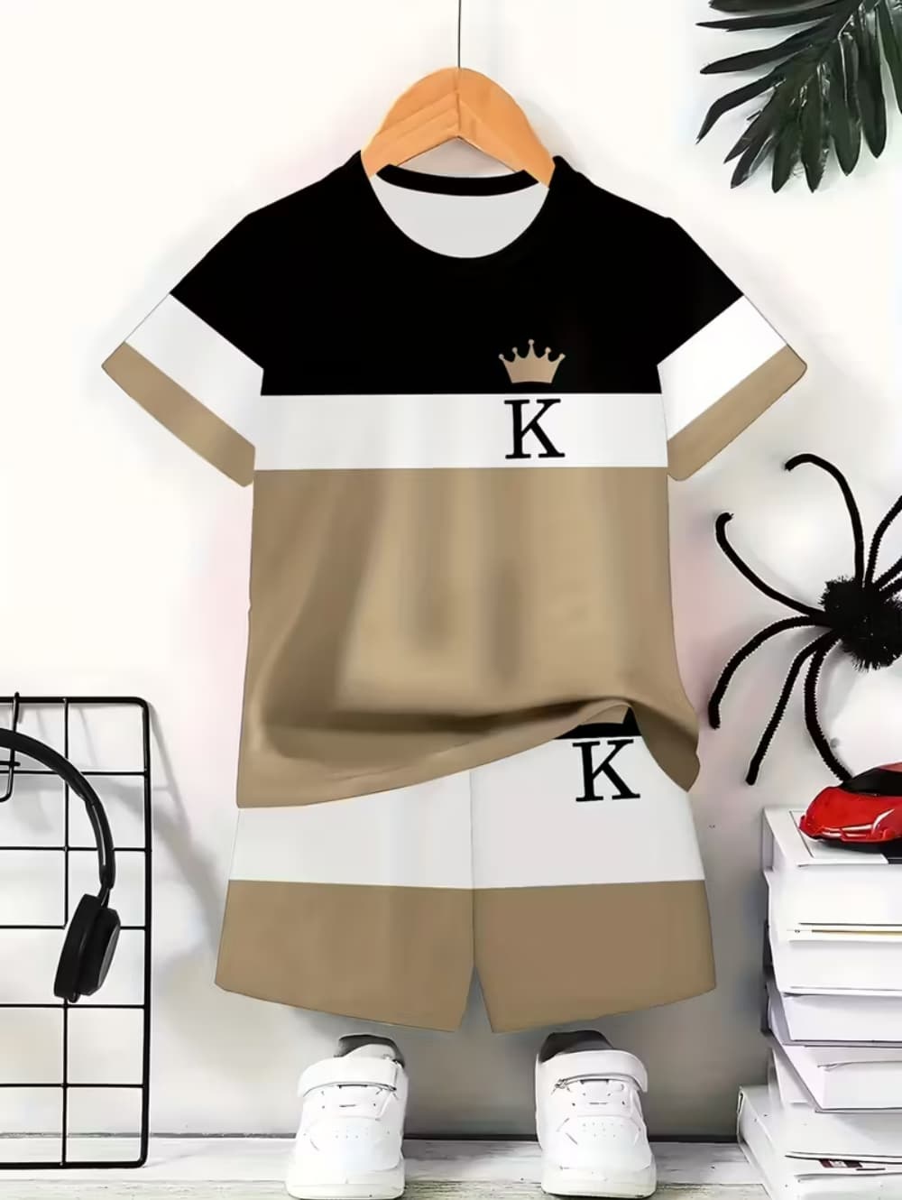 Boyshort Underwear - ชุดเสื้อผ้าเด็กผู้ชาย เสื้อยืดแขนสั้นลายไล่เฉดสี กางเกงขาสั้น 2 ชิ้น ชุดลำลองสำหรับกิจกรรมกลางแจ้ง