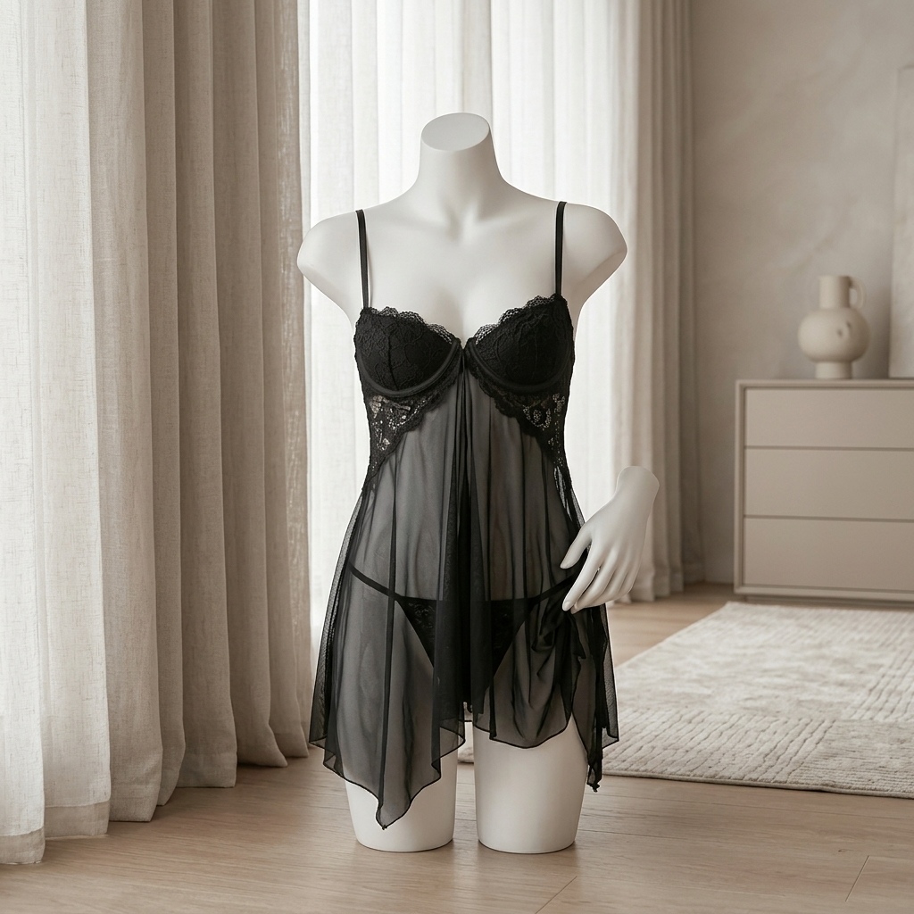 ชุดนอนซีทรูผ้าลูกไม้สำหรับผู้ห - Babydoll Chemise Night บทวิจารณ์และราคา