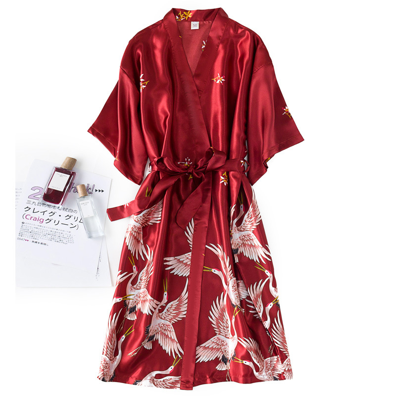Burgundyผู้หญิง2PCS Fauxผ้าไหม - Robe Silk Women บทวิจารณ์และราคา